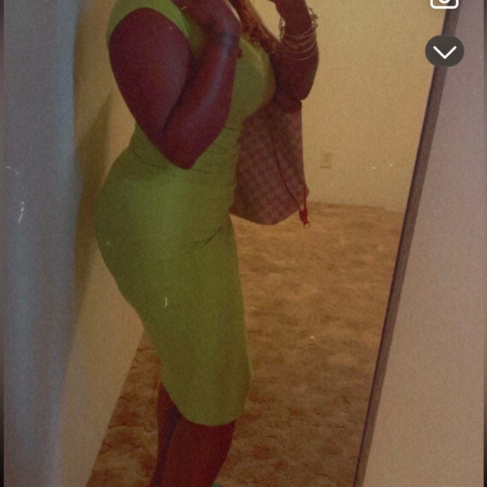 Green medium asymmetrical dress scrunched style from Zara. Stretchy.